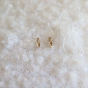 14K Yellow Gold Diamond Bar Stud Earrings | Minimalist Sparkle